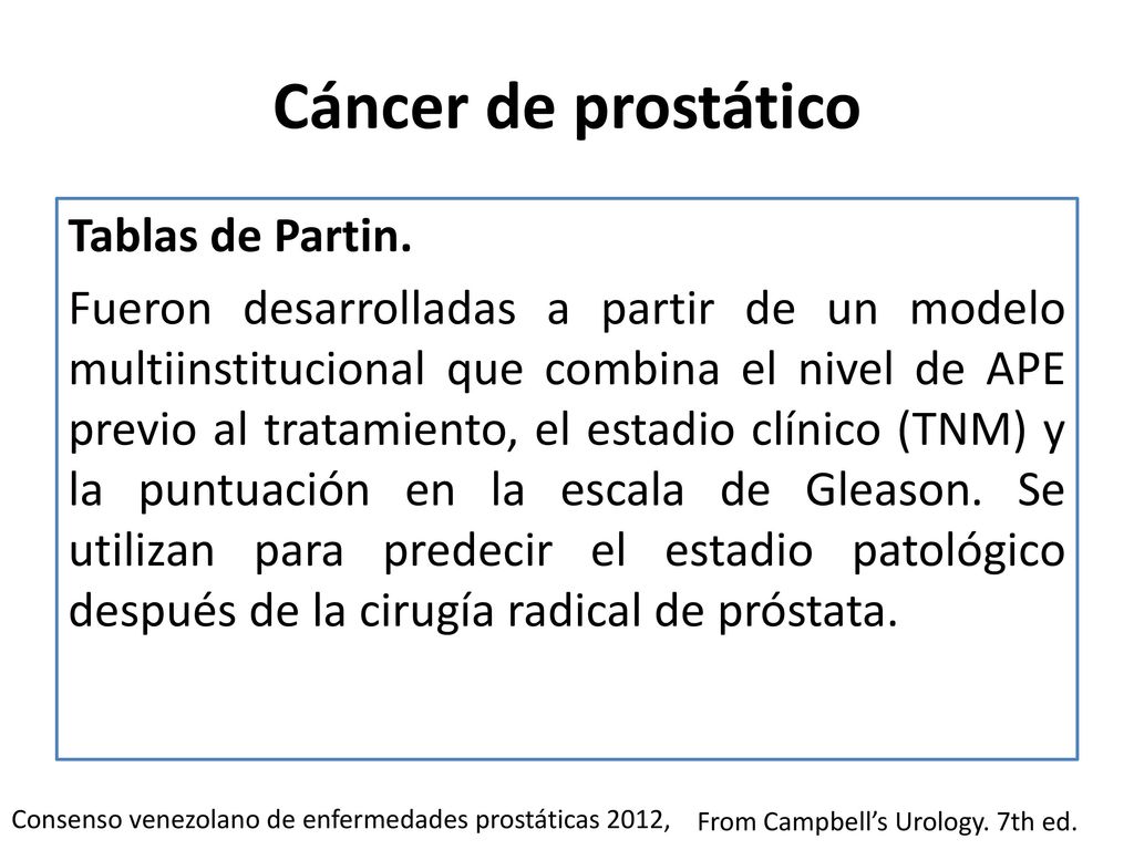 tablas de partin próstata
